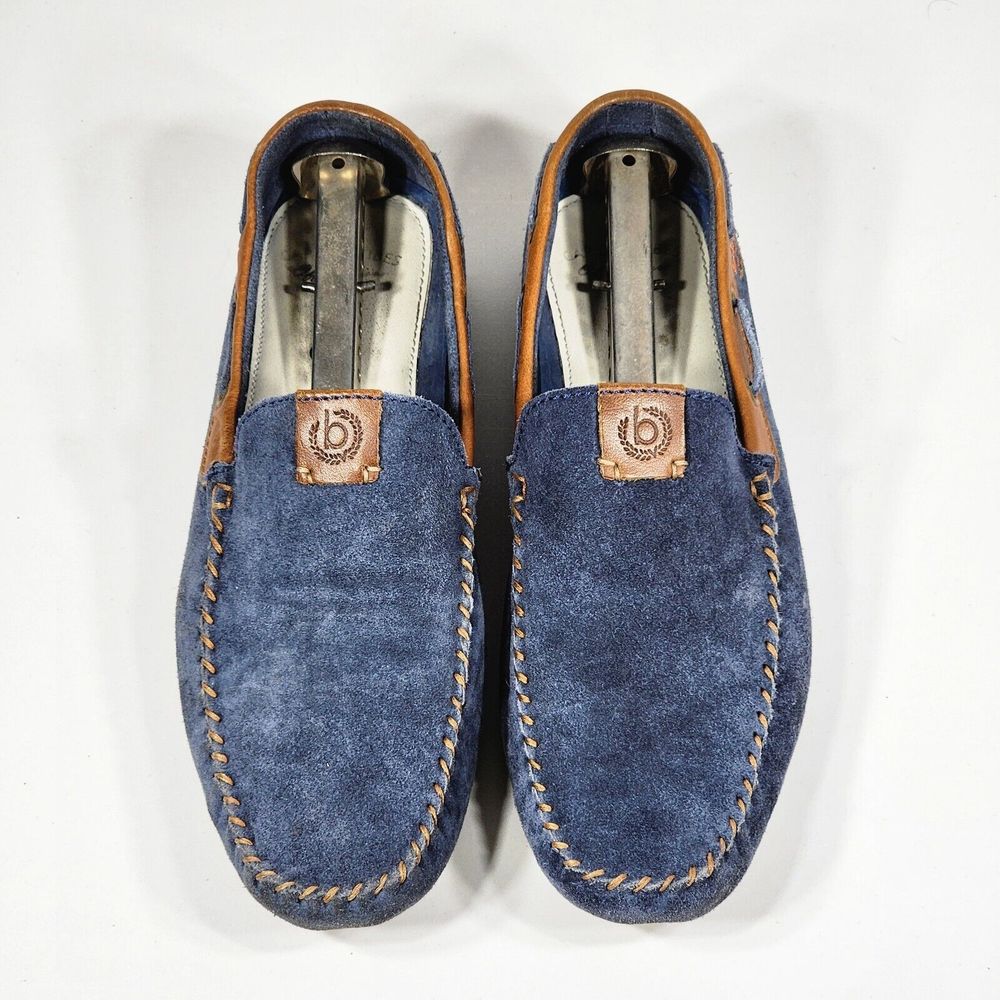 Bugatti F0666-3 Slip On Men Blue / Brown Real Suede Leather Shoes Size US 9